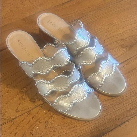 Jack Rogers Logan Mid Heels Metallic Whipstitch Block Heels Shoes - Picture 3 of 9